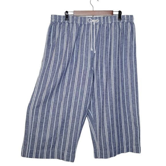 Beachlunchlounge Margot Blue Linen Blend Wide Leg Pull-On Cropped Pants Size XL - Picture 1 of 5